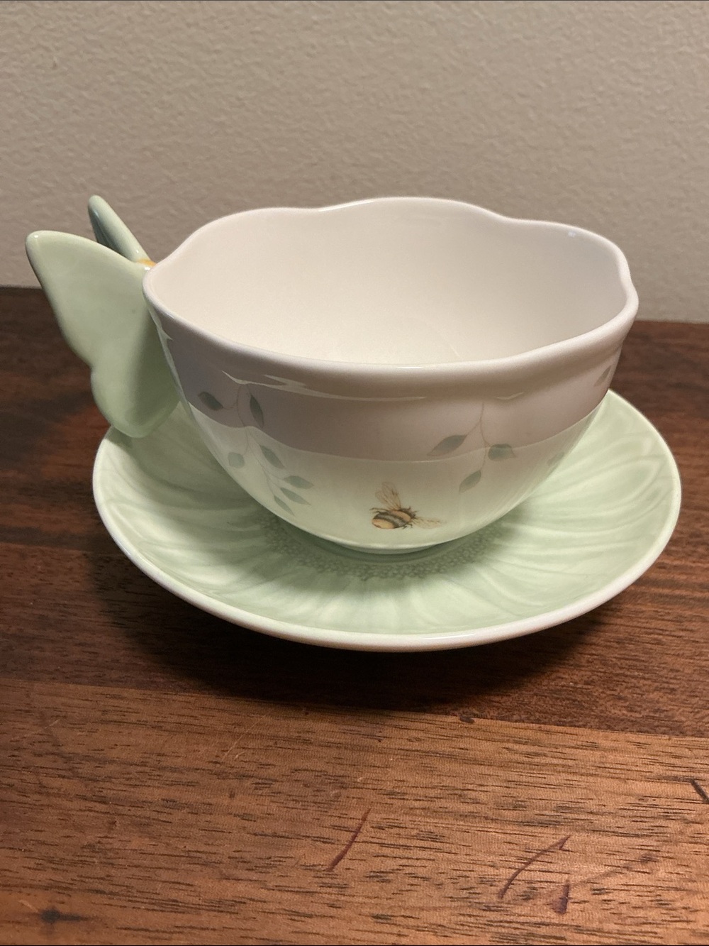 Lenox White & Green Butterfly Meadow Teacup and Saucer